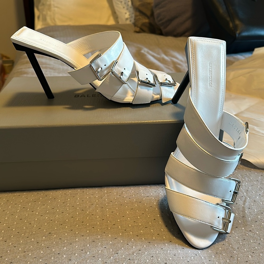 Balenciaga White Buckle Sandals